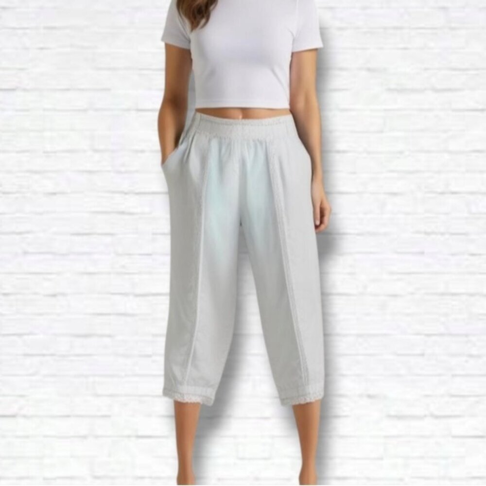 Cottagecore Vintage Light Blue Linen Bloomer Capri Pants Size S/M